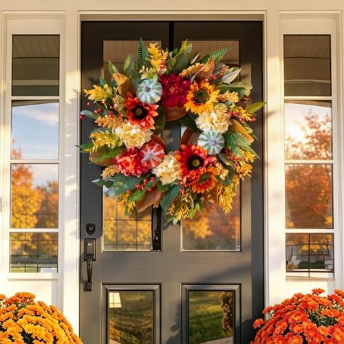 Harvest Fall Wreaths for Front Door Outside 24 Inch Autumn Magnolia Wreath - Image 6
