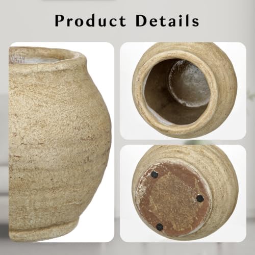 Briful Rustic Ceramic Decorative Vase, Farmhouse Textured Tabletop Vase - Image 4