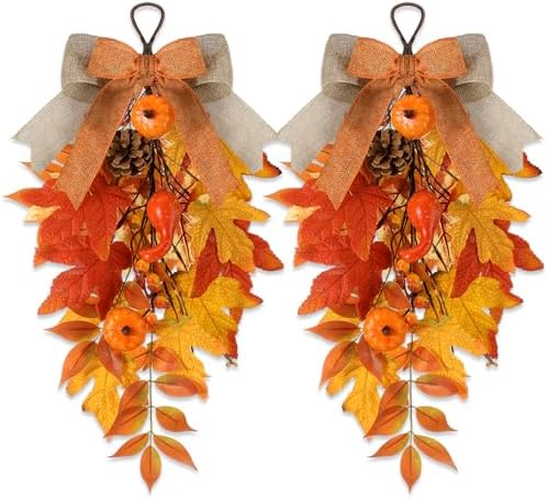 Shihanee 2 Pack 20 in Fall Teardrop Swags Autumn Front Door Decor by Shihanee