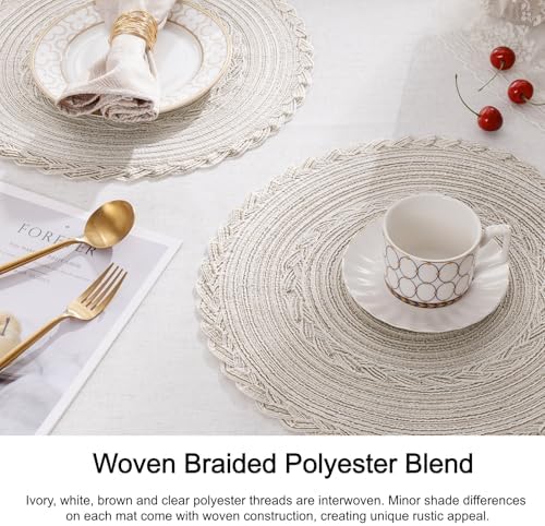 SHACOS 15 inch Round Braided Placemats Set of 12 for Dining Table Woven Boho Place Mats Kitchen Placemat Washable Table Mats, Ivory Bordered - Image 5