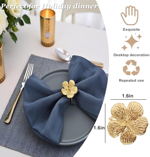 Flower Napkin Rings Set of 50, Shiny Fall Napkins Rings Gold Floral Holder - Image 3