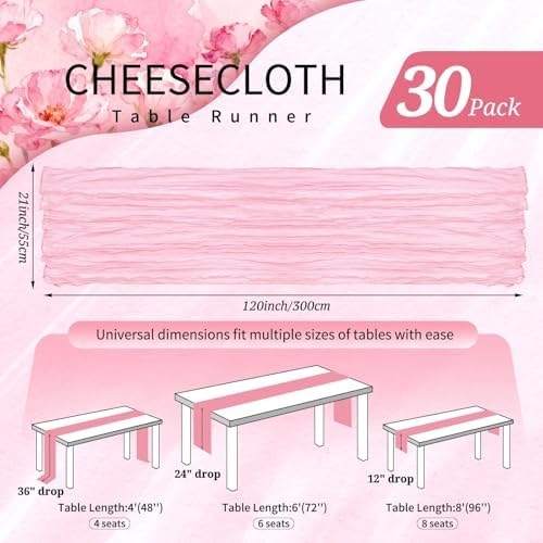 30 Pack Cheesecloth Table Runner 10FT Light Pink Table Runner Boho Gauze Cheese Cloth Table Runners Long Rustic Sheer Table Decorations for Wedding Party Baby Bridal Shower Birthday Holiday Home - Image 2