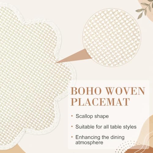 24 Pcs Scalloped Paper Rope Woven Placemats 15 Inch Beige Flower Boho Table Place Mats Rustic Woven Heat Resistant Mats Table Chargers for Dining Autumn Parties Weddings Holidays Decor - Image 3