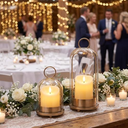 Brass Hurricane Handmade Sturdy Glass Dome Candle Holders with Glass Cover - Image 2