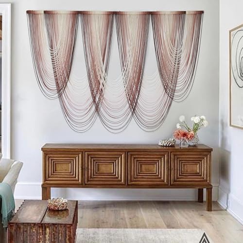 Macrame Wall Hanging Dip Dyed Pink Boho Yarn Fiber Wall Art 57" W x 41" L - Image 2