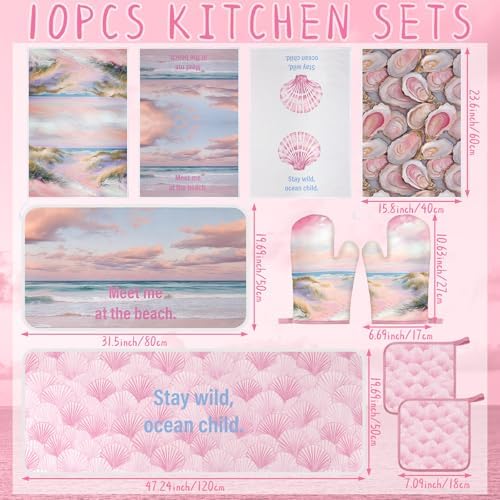 VitalCozy 10 Pcs Pink Ocean Kitchen Decor Set Kitchen Towels - Image 3