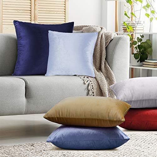 Nestl Throw Pillow Covers, Cozy Velvet Decorative Outdoor Pillow Covers 20X20 Inches, Soft Solid Cushion Covers for Sofa, Bed and Car, Set of 4 - Calm Blue - Image 7
