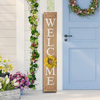 Glitzhome 60”H Welcome Sign with 4 Interchangeable Floral Wreaths for Front Door Porch Farmhouse Wooden Hanging Wall Sign for Seasons Spring Fall Harvest Thanksgiving Christmas - Image 2