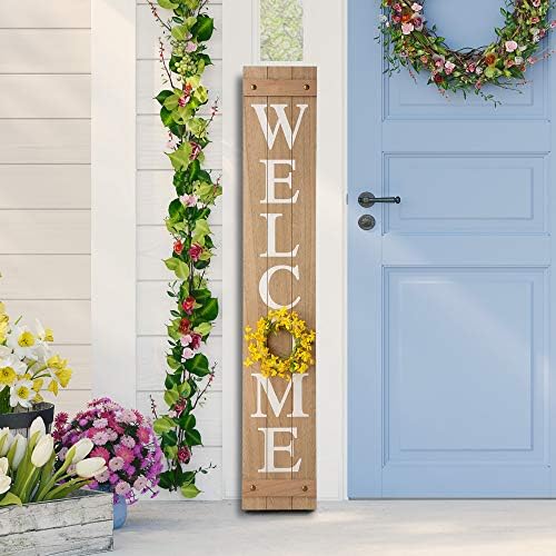Glitzhome 60”H Welcome Sign with 4 Interchangeable Floral Wreaths for Front Door Porch Farmhouse Wooden Hanging Wall Sign for Seasons Spring Fall Harvest Thanksgiving Christmas - Image 2