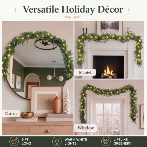 Suncalla 9 ft Norfolk Christmas Mirror Garland with Light - Image 5