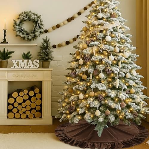 Velvet Christmas Tree Skirt, 60 Inches Darkbrown Ruffled Velvet Christmas Tree Skirt,Rustic Vintage Xmas Tree Skirt for Party Decorations - Image 5