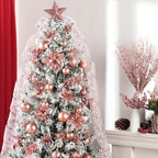 Realspring 72 Pieces Christmas Tree Ornament Set Xmas Assorted Decorations Bulk Glitter Poinsettia Berry Picks Topper Star Sequin Tree Skirts for Home Wreaths Holiday Party Favors (Rose Gold) - Image 5