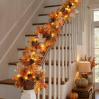 6 FT Lighted Fall Garland with Timer, Maple Leaves and Pinecones - Image 5