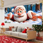 Christmas Garage Door Cover Santa Claus Winter Snow Scene Garage Door Banner 7x16 Ft, Funny Santa Peeking Over Brick Wall Holiday Garage Mural, Outdoor Christmas Dec for Home Garage Party Backdrop - Image 6