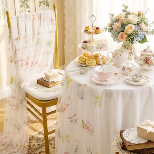 White Floral Table Runner Embroidery Floral 3pcs 10ft Tulle Spring Sashes - Image 3