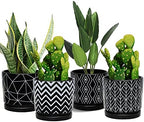 Flower Pots,5.5 Inch Black Ceramic Planters with Drainage Hole Set of 4 by TonSin