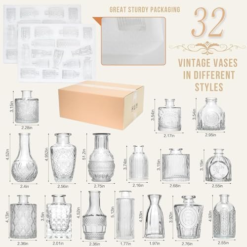 Glass Bud Vase Set of 32PCS Wedding Centerpieces for Tables,Mini Clear Bud Vases for Flowers,Small Flower Vases Suitable for Birthday Party,Anniversary,Wedding,Baby Shower (Clear, 32PCS) - Image 2