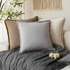 Foindtower Decorative Linen Fringe Throw Pillow Covers 22×22 Light Gray - Image 5