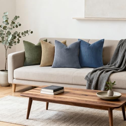 Mecatny Corduroy Fall Decorative Throw Pillow Covers 20x20 Set of 2 Khaki - Image 3