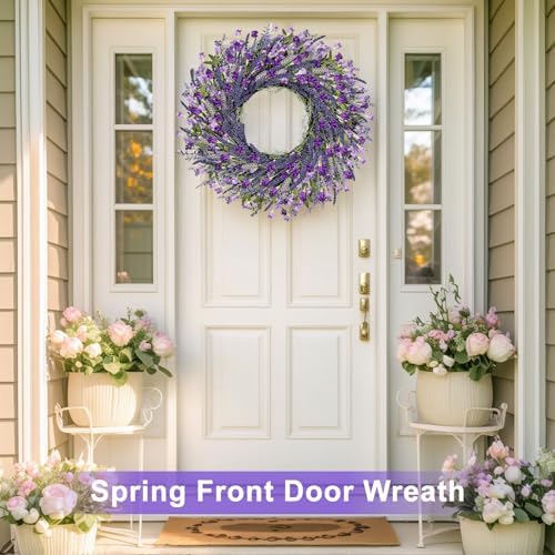 LZNPA 26 Inch Large Lavender Wreath for Front Door Greenery Summer Spring Wreaths for Front Door Wreaths for Front Door All Seasons for Wedding Farmhouse Wall Porch Window Decor(Purple Lavender) - Image 3