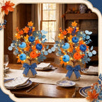 Yinder 2 Pack Lighted Fall Tree 18" Blue Orange Fall Thanksgiving Decor with LED Lights Battery Operated Artificial Eucalyptus Pumpkins Autumn Centerpiece for Harvest Halloween Fireplace Home Decor - Image 6
