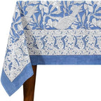 90x90 Inches Square Hand Block Printed Cotton Tablecloth, White Blue Floral Table Cloths Washable, Indian Table Linen for Halloween Christmas Outdoor Thanksgiving Gifts Home Decor Dinning Outdoor by HomeSpunCrafts