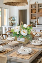 Peonies Artificial Flowers, Spring/Summer Flower Centerpieces for Tables Silk Flower Arrangements with Woven Basket Fake Peonies with Fern Leaves White Flower Arrangement for Kitchen Dinner Table - Image 5