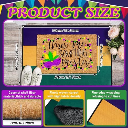 Moucuny 2 Coir Outdoor Mat,Non Slip, 24'' X 35'',16'' X 28'', Mardi Gras - Image 3