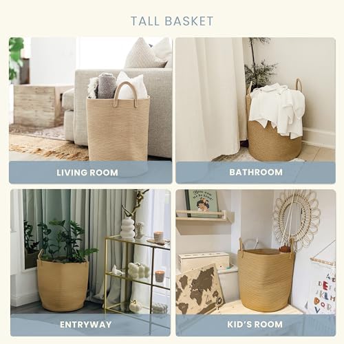 OrganiHaus Tall Cotton Rope Laundry Basket & Hamper, Blanket Storage 52L - Image 4