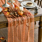 Artoid Mode Orange Gold Gauze Table Runner 120 Inch 10FT, Glitter Metallic Foil Sheer Dining Wedding Anniversary Holiday Table Decor for Home Party by ArtoidMode