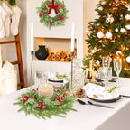 6 Pcs Mini Christmas Kitchen Cabinet Wreaths, 7.9" Red Berry Candle Ring - Image 5