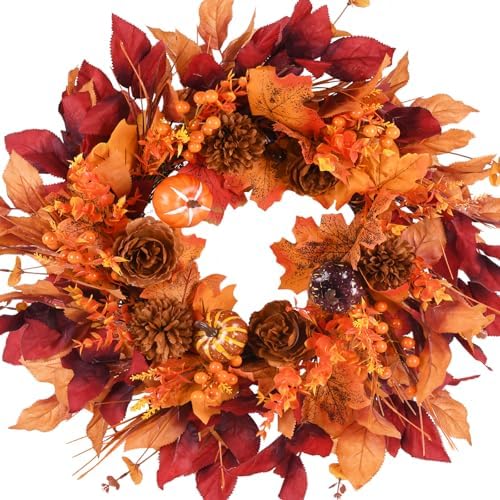 Artificial Fall Eucalyptus Wreath for Front Door with Pumpkin Berries 22" Autumn Wreath Fall Flowers Outdoor Wreaths for Home Proch Indoor Farmhouse Thanksgiving Wall Window Festival Decor by Unknown