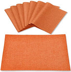Linen Placemats Set of 8, Machine Washable, Heat Resistant, Wrinkle Free, Thick Polyester Kitchen Place Mats for Dining Table (Orange) by Rinpon