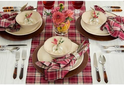 Solino Home 100% Pure Linen Table Runner Burgundy Tartan Plaid, 14 x 72 in - Image 3