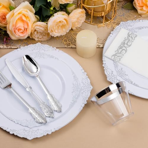 Bestluck 350PCS Silver Disposable Dinnerware for 50 Guests - Image 3