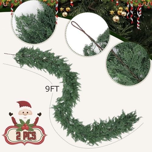 Hananona 9 FT Christmas Garland, 2 Pcs Real Touch Cedar Garlands - Image 2