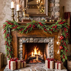 6FT Norfolk Pine Christmas Garland with Red Berries, Realistic Artificial Cedar for Holiday Mantel, Table, Fireplace, Indoor Porch Xmas Decor - Image 2