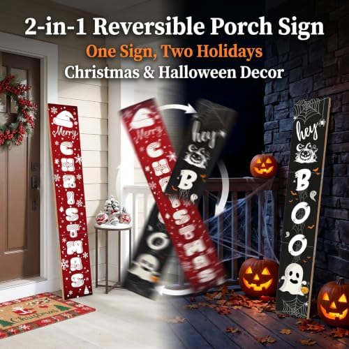 2 in 1 Halloween Porch Sign Decor 47" Double Side Christmas Sign for Porch - Image 3