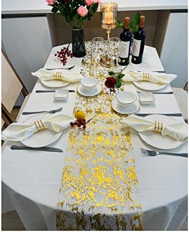 Gold Table Runner 11 Inch x 100 Feet Inches, Glitter Metallic Mesh Gold Runner Roll Table Decorations for Wedding, Baby Shower, Birthday, Christmas - Image 2
