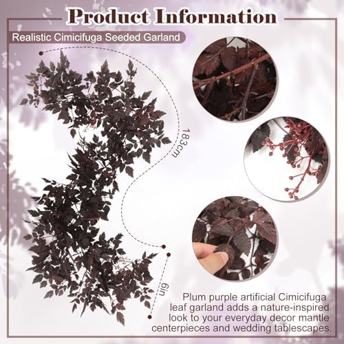 1 Pcs Plum Cimicifuga Seeded Garland, Fall Leaf Mantle Decor, 6 ft - Image 2