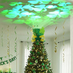 Glooglitter St. Patrick's Day Tree Topper Hat with Projector Large Green Clover Velvet Hat Leprechaun Decor with LED Light Rotating Green Shamrock for St Patricks Day Irish Home Decoration - Image 6