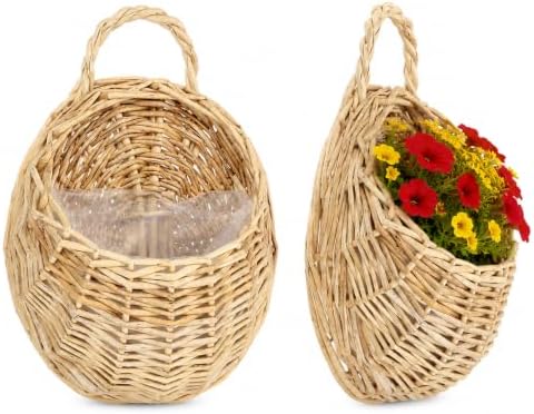 DOITOOL Willow Wall Basket, 2PCS Flat Back Woven Hanging Planter, Semi Circular Baskets, Boho Flower Holder, Wall Hanging Willow Storage for Indoor Outdoor Plant Flower Fruit Kitchen Storage by DOITOOL