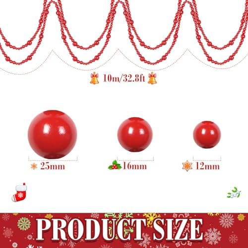 Giegxin 1 Pcs 32.8 ft 4th of July Wooden Bead Garland Patriotic Hanging Garland Farmhouse Beads Decor for Independence Day Mantel Table Party Wall Home Decorations (Red) - Image 2