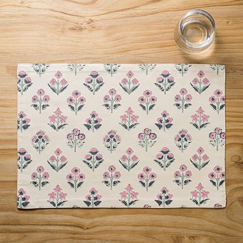 Block Print Floral Decorative Placemats Set of 6, Pink by Unknown
