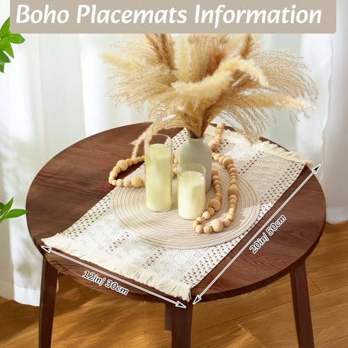 Boho Table Runner and Placemats Set, 6 Sets, Beige, 12x72 - Image 4