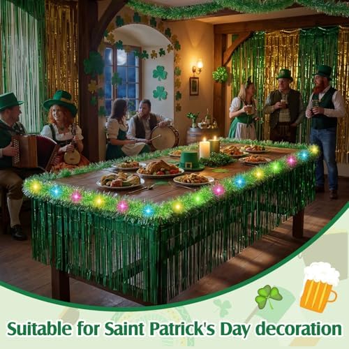 Crowye 8 Pcs LED St. Patrick's Day Table Skirt Fringe Set,Green, Fresh - Image 6