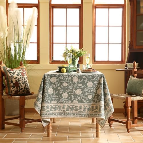 ISAENNE Designer Elegant Green Rectangular Tablecloth,110"x63" - Image 3
