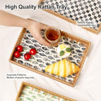 Rectangle Rattan Tray with Mother of Pearl Inlay, Rattan Serving Tray with Handle for Coffee, Bread, Fruits, Snacks, Decorative Wicker Tray for Table Decor (Rectangle Black Fish, 13"×9") - Image 4