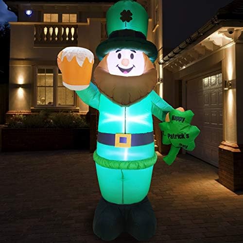 8 Foot St Patricks Day Inflatable St Patricks Day Decorations Outdoor Giant Inflatable Leprechaun with LED Light Holding Shamrocks Beer for Irish Day Yard Decoration Lucky Decor Fun Holiday Blow Up - Image 2