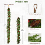 Hollyone 9FT Norfolk Pine Garland Real Touch Winter Pine Garland with Red Berry Christmas Garlands Artificial Greenery for Table Mantle Wall Indoor Outdoor Mantle Holiday Christmas Home Decor - Image 2